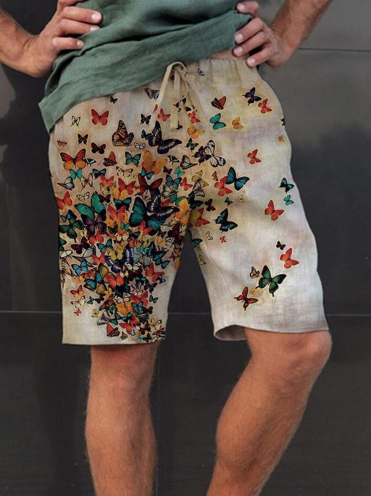 Pre-sale Men's butterfly casual cotton and linen shorts pants