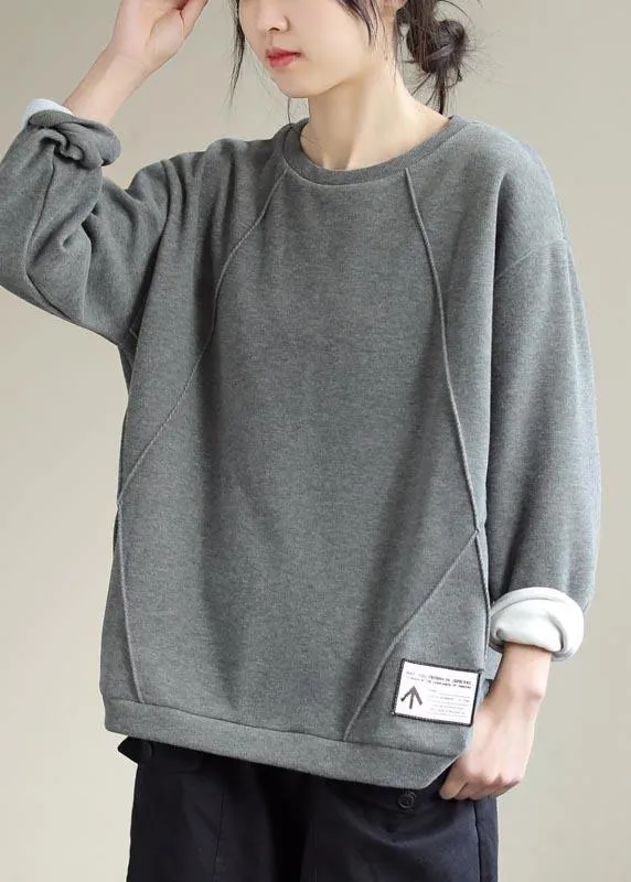 Unique O Neck Patchwork Spring Clothes For Women Fabrics Gray Blouse