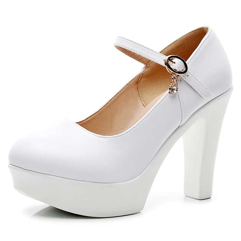 Breakj Breakj Head Buckle Waterproof Table 8CM High Heel Women's Shoes Thick-Soled Model Show Shoes Coarse Heel Work Shoes Silver Single Shoes