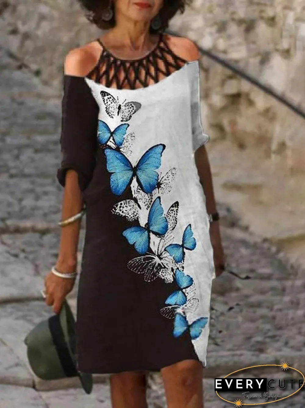 Halter Open Shoulder Printed Dress