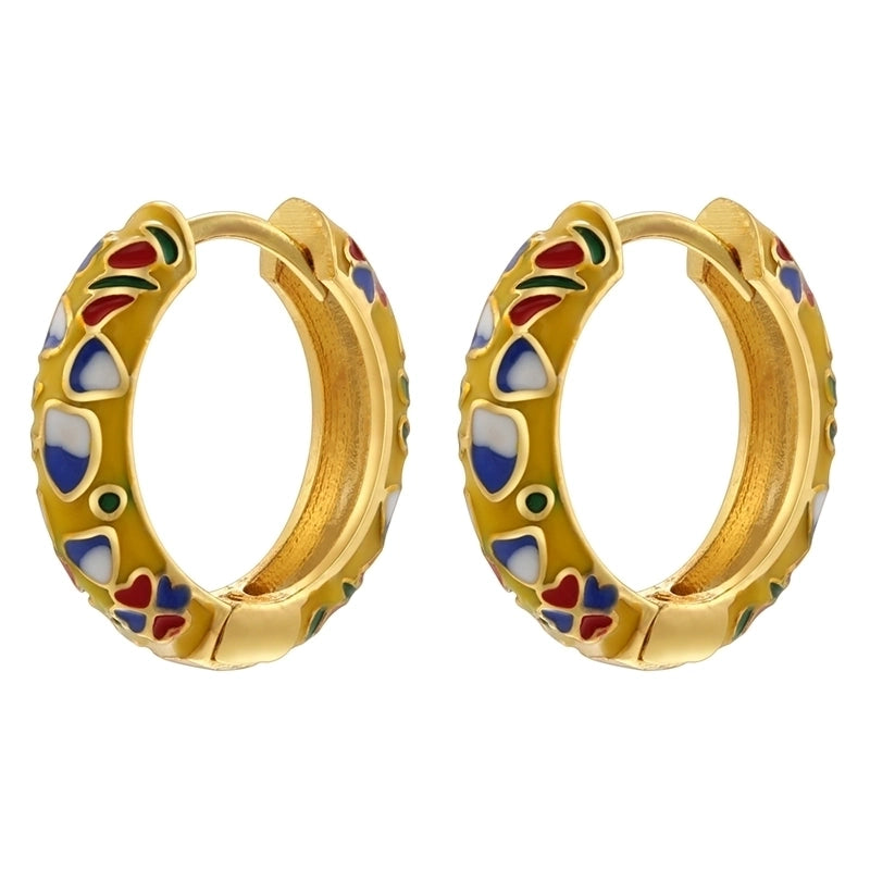 1 Pair Casual Hip-Hop Vacation Flower Petal Enamel Plating Copper 18K Gold Plated Hoop Earrings