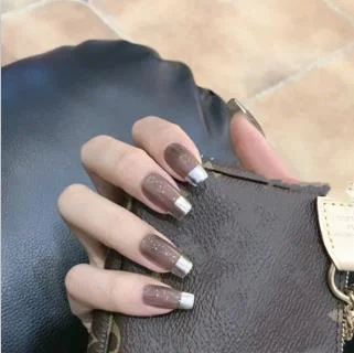 24pcs/set White Gradient Fake Nails Pre-design Nail Accessories Full Cover Nail Art Tips Manicure Square False Nails-Nail Inspo