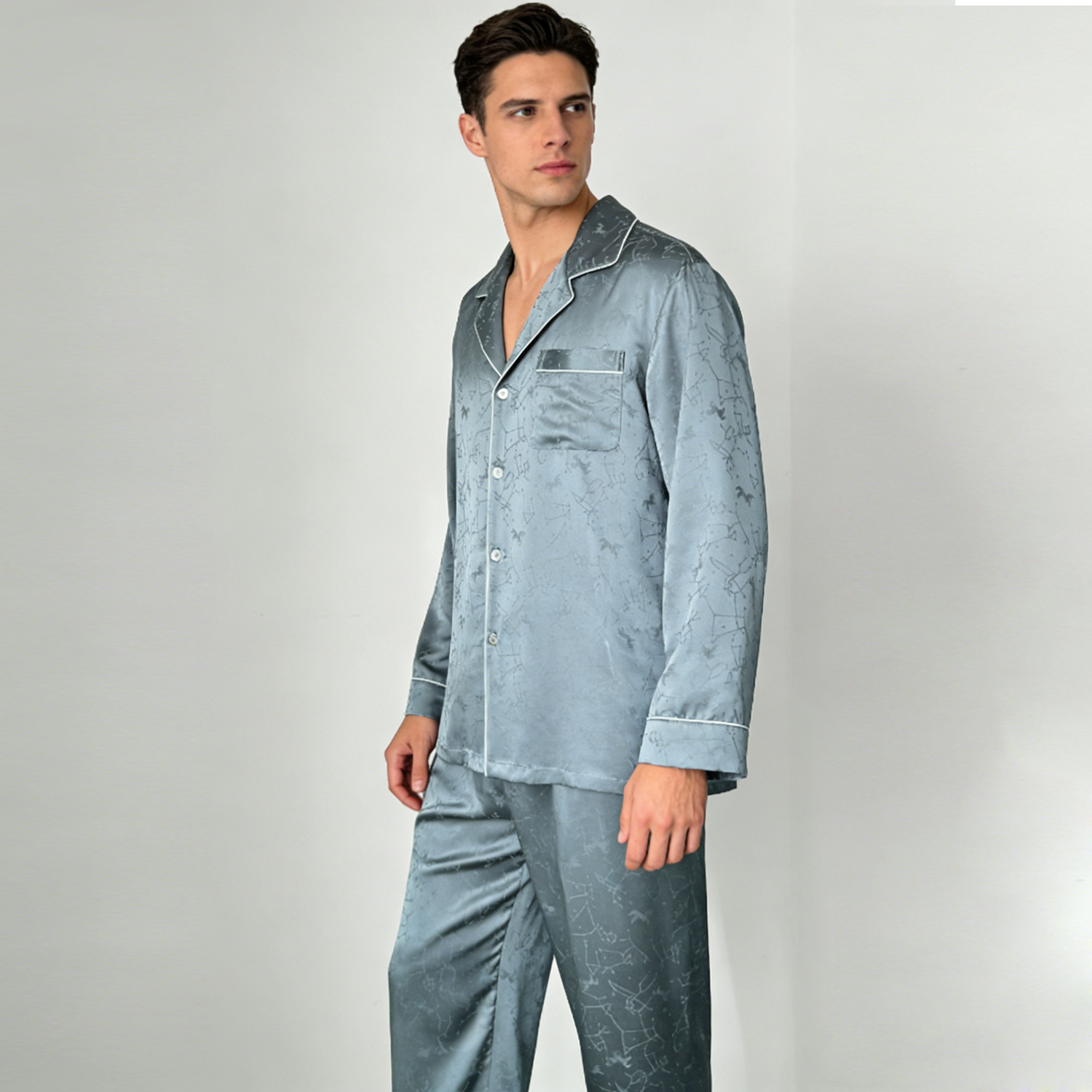 Men's 19 Momme Breathable 100% Mulberry Silk Pajama Set REAL SILK LIFE