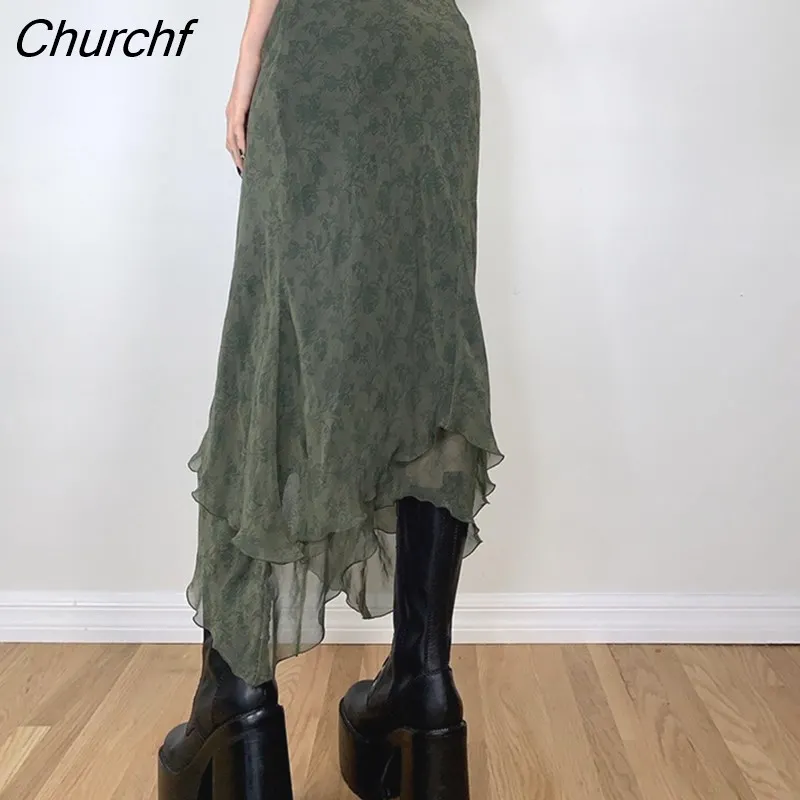 Vintage Y2K ‘CANDA’ Brown Tiered Patchwork Boho Midi Skirt 16 18