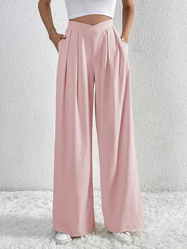 Pleated Solid Color Loose Wide Leg Trousers Pants