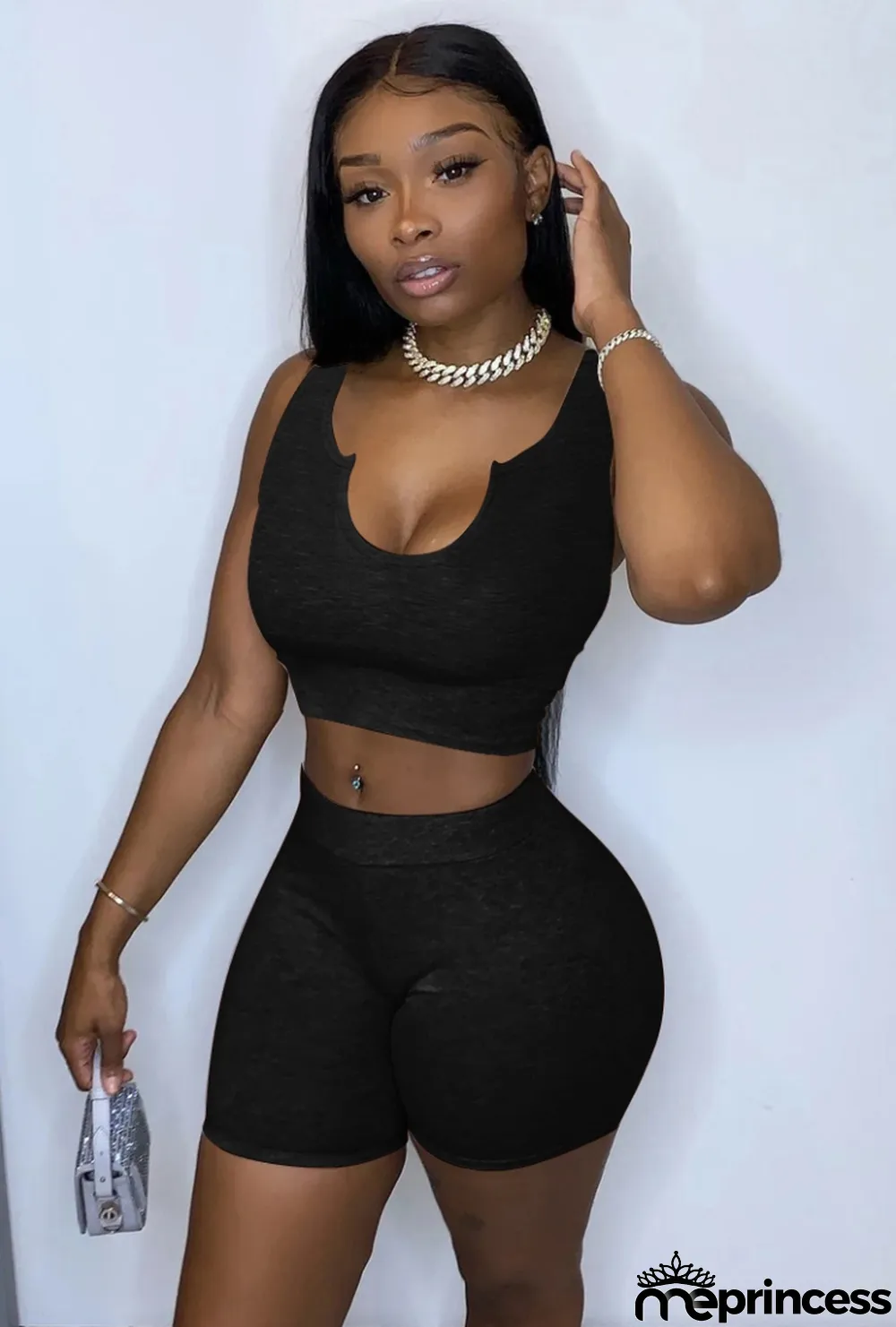 Summer Black Bodycon Crop Top and Shorts Two Piece Matching Set