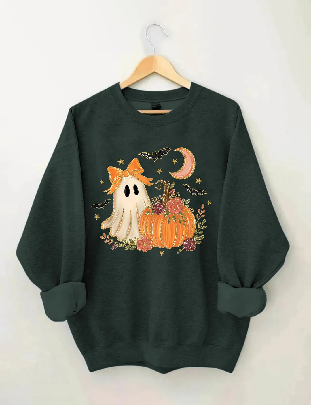 Floral Ghost Halloween Pumpkin Sweatshirt
