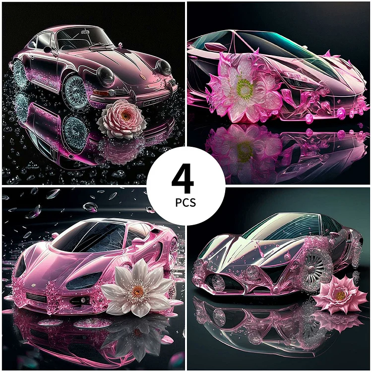 【LAST ONE】4PCS Diamond Painting Set - Pink Sports Car 30*30CM(Canvas) gbfke