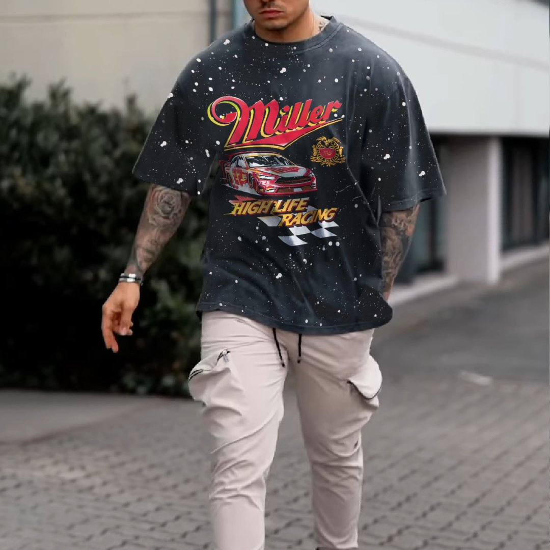 Mens Retro Racing Print T-shirt