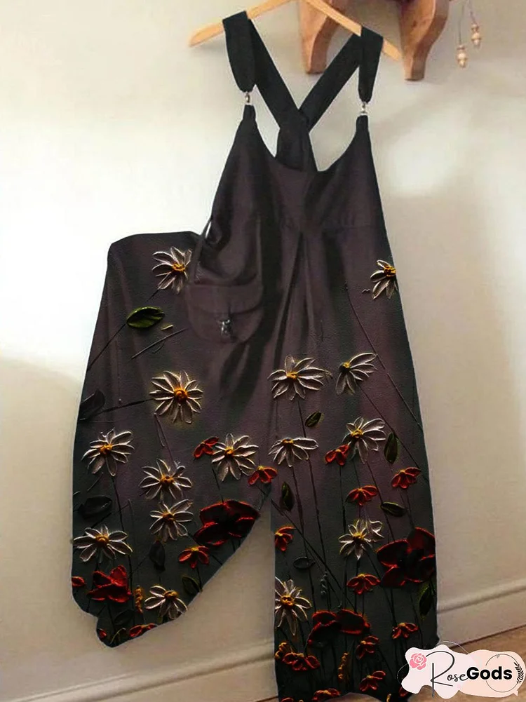 Plus Size Floral Vintage Sleeveless Jumpsuit & Romper