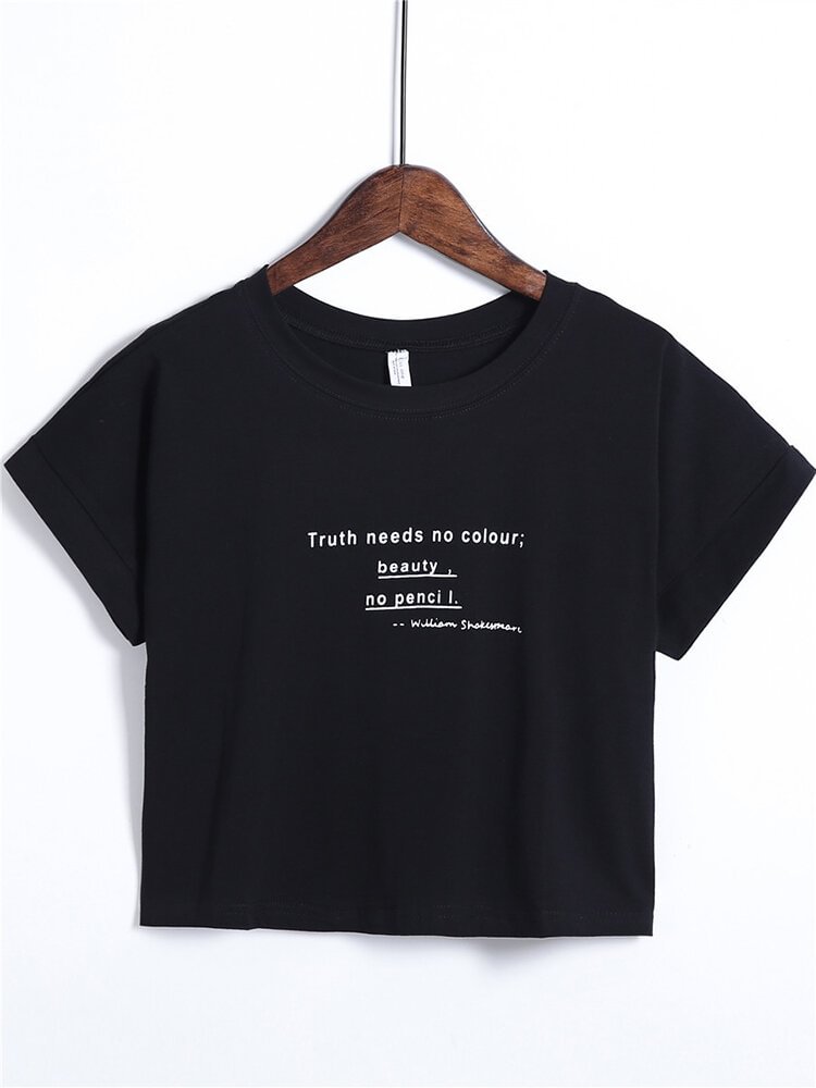 Letters Printed O neck Short Sleeve Crop T shirts P1350040