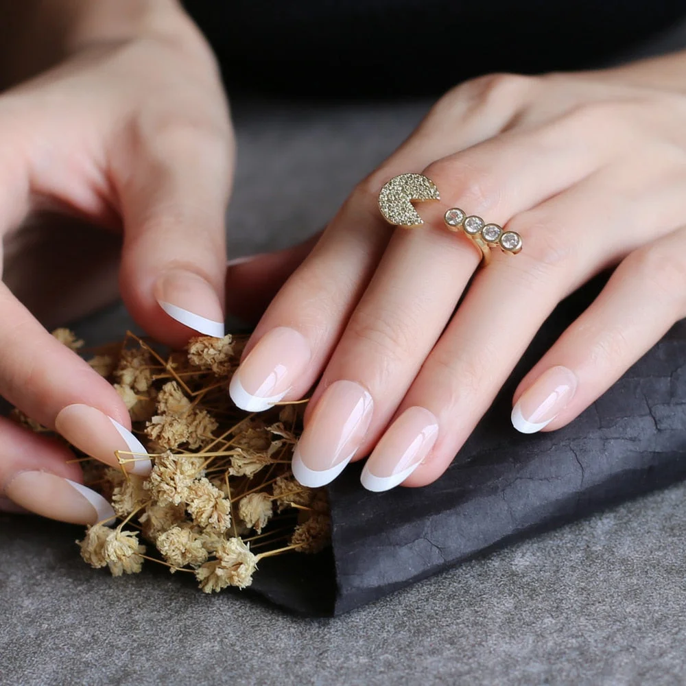 Gel Exquisite French Coffin Baby nude Acrylic nails salon 24pcs Baby pink Fake nails ballet UV glossy reuseull wholesale droship-Nail Inspo