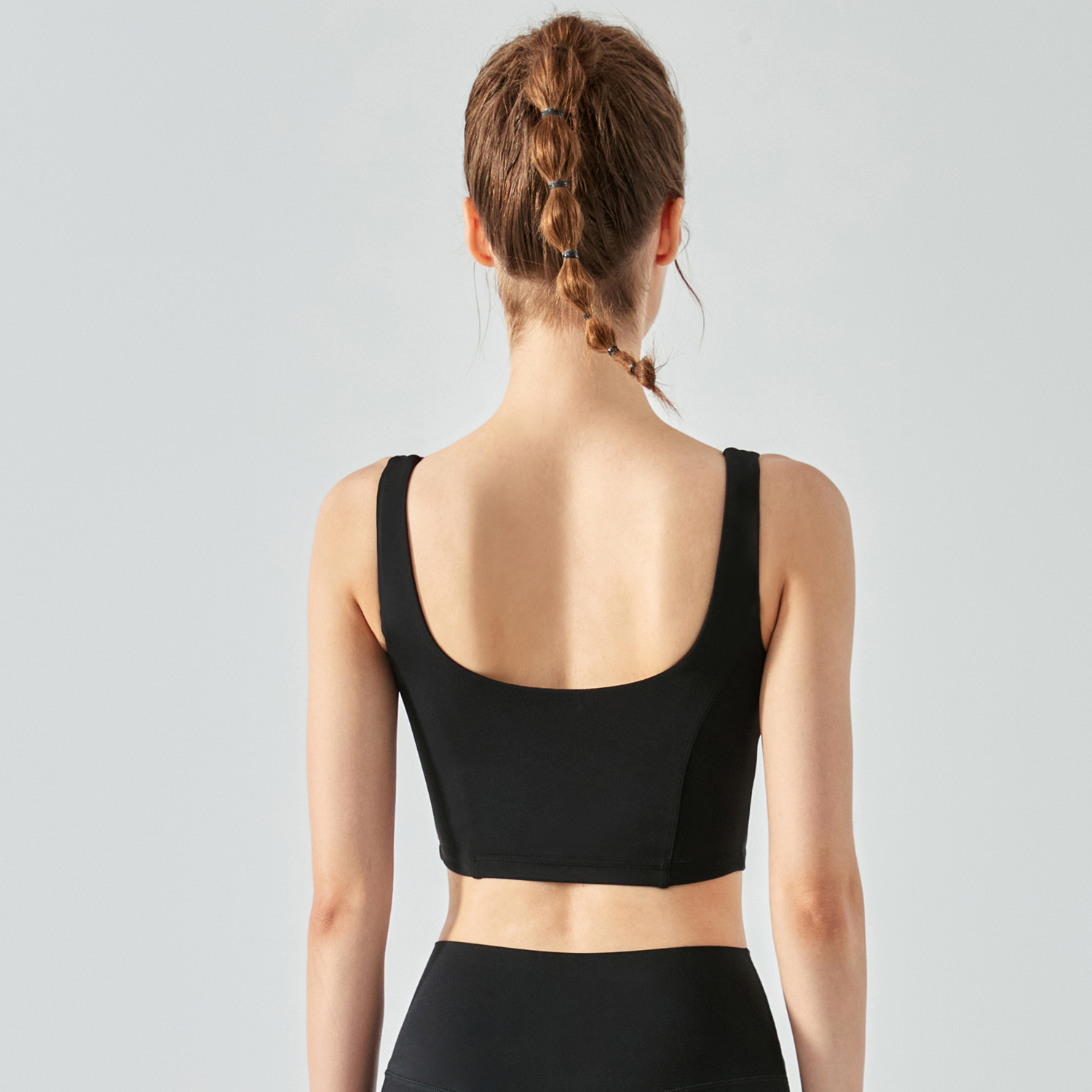 Hergymclothing Black women's open back fishbone line design skin friendly running fitness vest with built in sports bra for sale