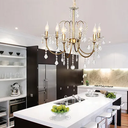 Traditional Gold Candlestick Crystal Chandelier Pendant Light - 5/6