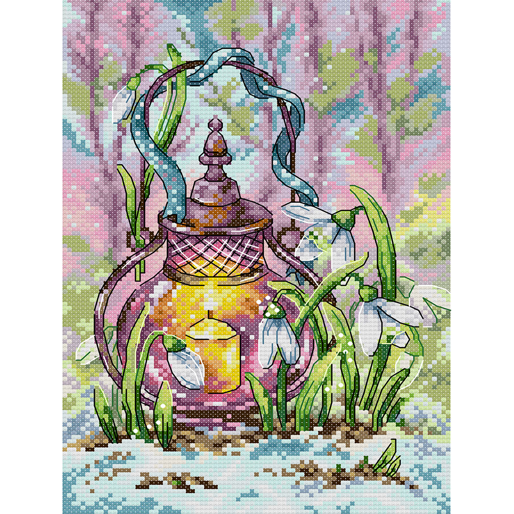 Spring Lantern Full 14CT Pre-stamped Canvas(21*30cm) Cross Stitch(backstitch)