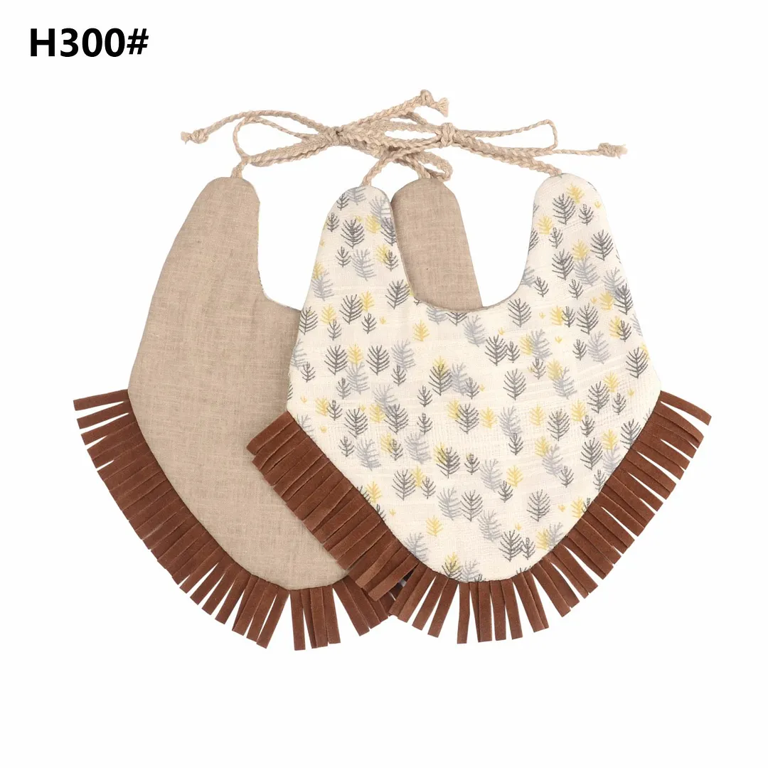 2020 Brand New Infant Baby Girl Boy Bib Kid Toddler Dinner Feeding Tassel Double-deck 100% Cotton Linen Burp Cloths Saliva towel