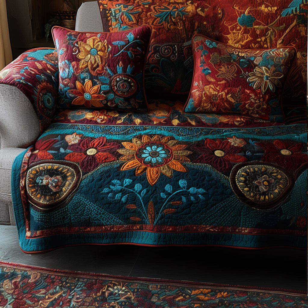 Boho Meadows Quilted Sofa Cover NCU0PT10051 everthome