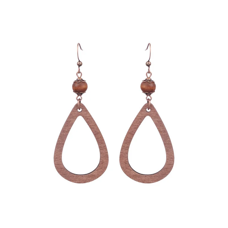 Women's Bohemian Retro Wooden Geometric Tassel Earrings