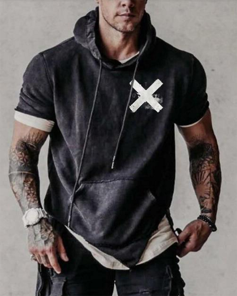 Short-Sleeved Printed Casual Fashion Simple Hoodie