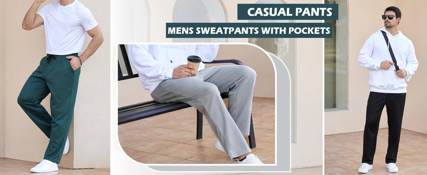 4-Pack Men's Loose Fitting Casual Pants for Fall Relaxed Fit Oversize Clothing Comfortable Drawstring Lounge Pants with Pockets  Workout Stylish Black And Deep Gray, Beige FathersDayGift
