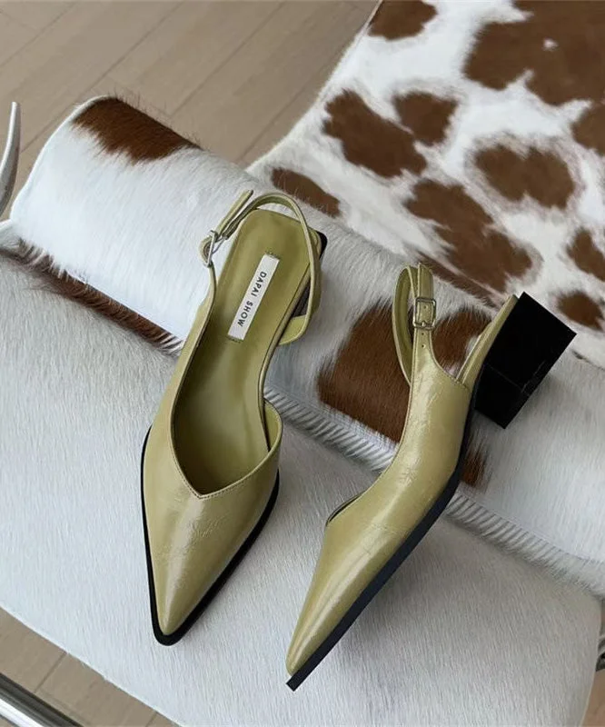 Green Splicing Chunky Sandals Faux Leather Pointed Toe