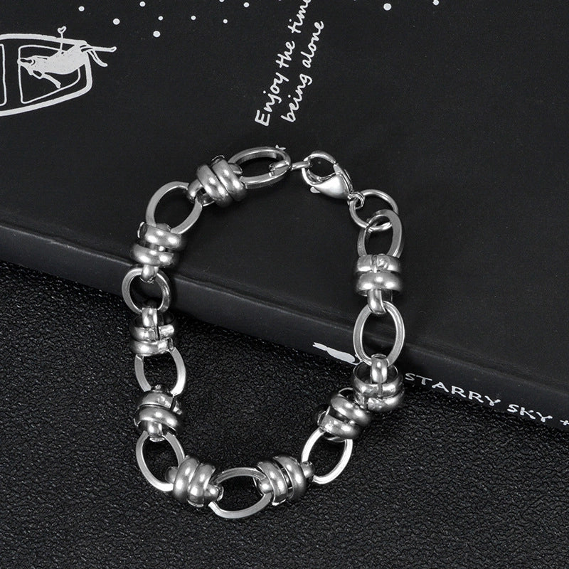 Street Hipster Domineering Punk Hip-hop Bracelet Titanium Steel Men’s Raw Retro Stainless Steel Thick Chain Bracelet