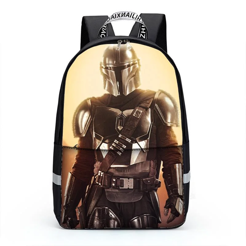 Buzzdaisy Middle School Backpack 3D The Mandalorian Printed Black Book Bag For Teens Boys Girls