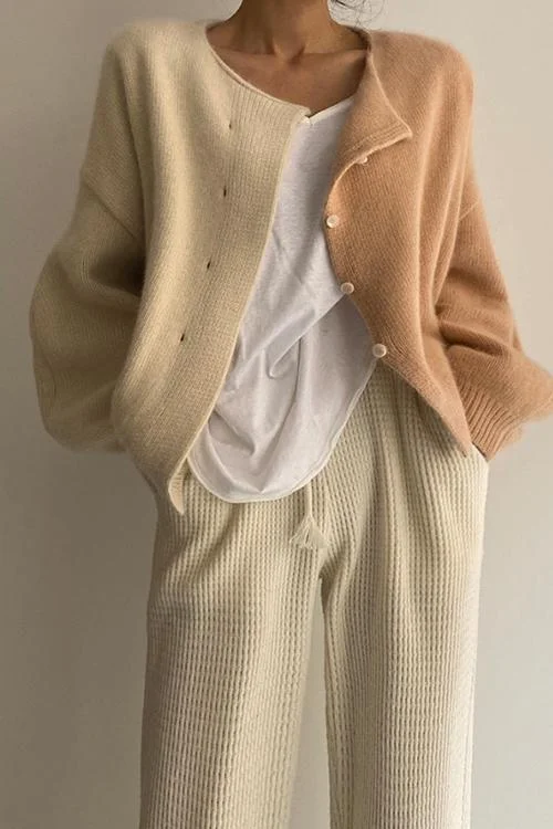 Drop Shoulder Color Block Cardigan Sweater