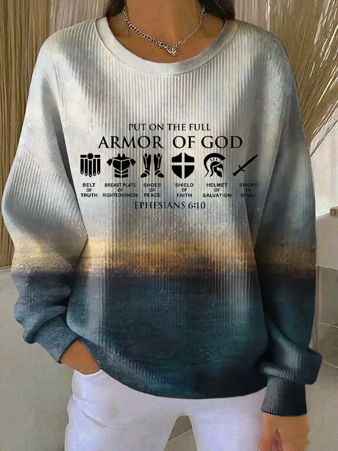 Women's Vintage Faith &ldquo;Put on The Full Armor of God &rdquo; Print Knitted Sweatshirt 