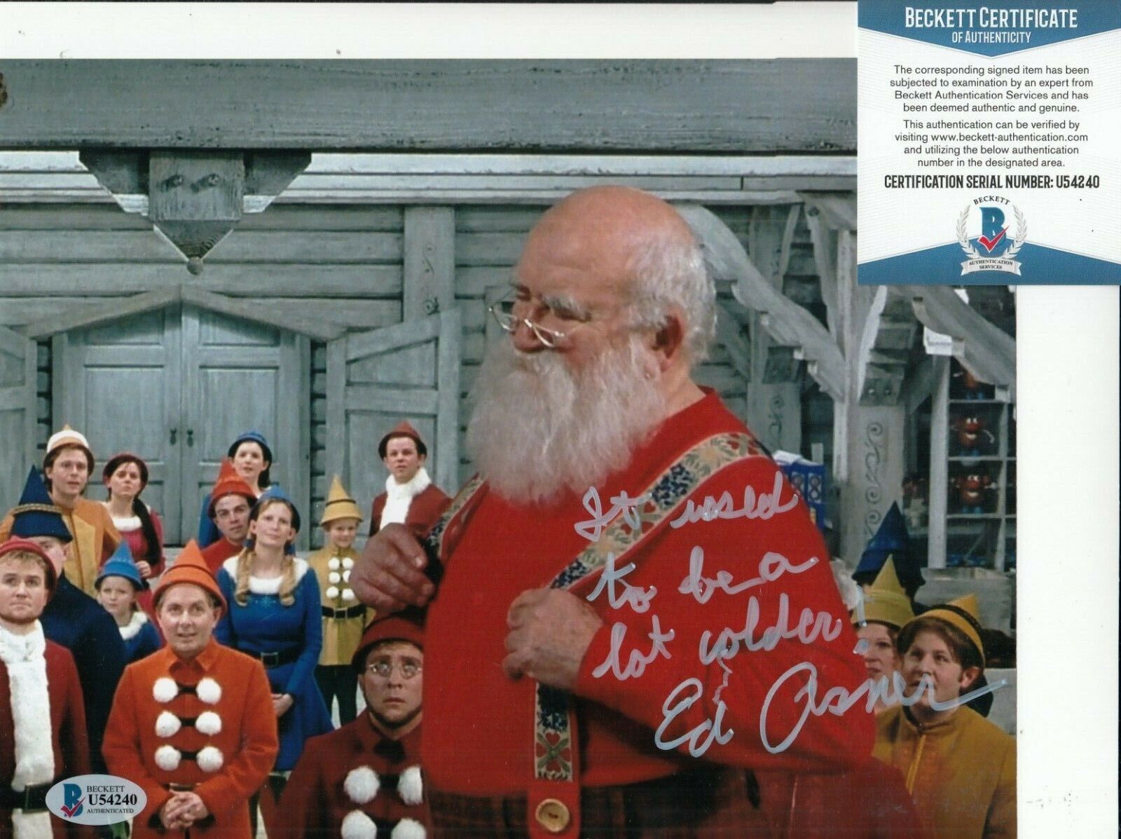 EDWARD ASNER signed (ELF) Movie *Santa* 8X10 Photo Poster painting BECKETT BAS U54240