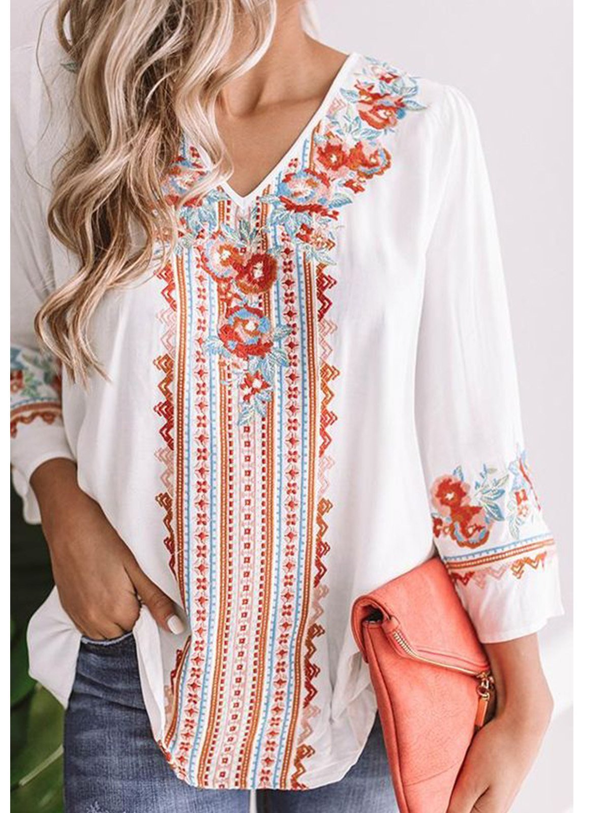 Women Casual V-Neck Blouse Shirt