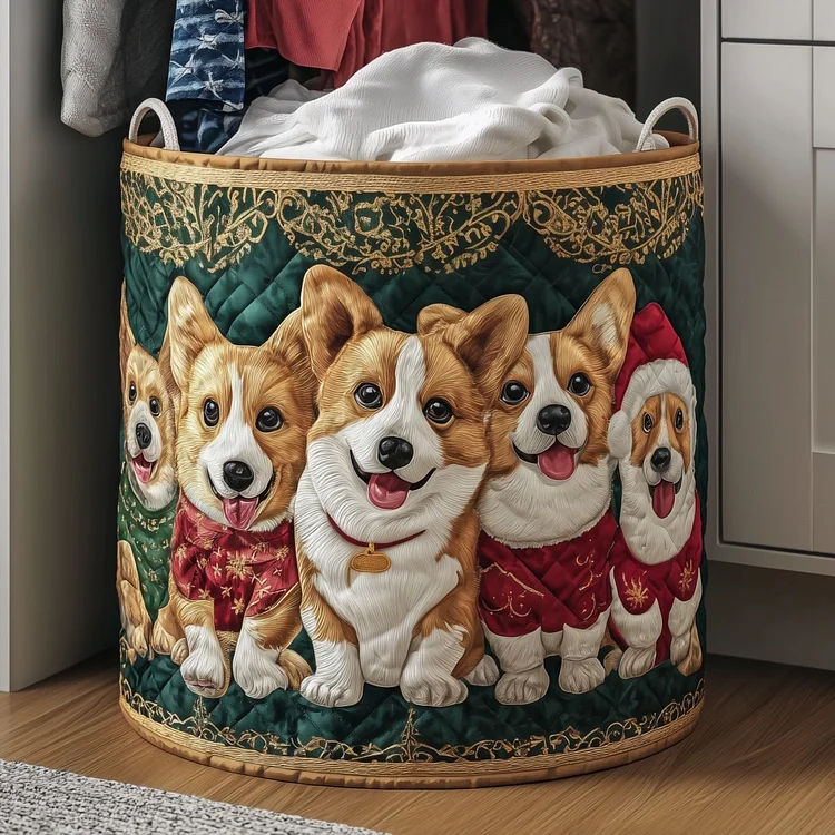 Festive Corgi Quilted Laundry Basket GFTONT4522