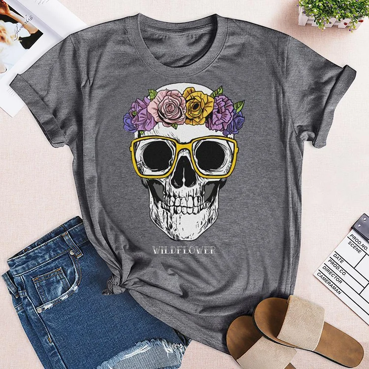 Hipster Wildflower Skull Lovers T-Shirt Tee --Annaletters