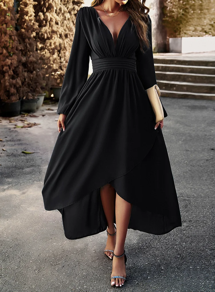 Women's Sexy Party Dress Long Sleeve V-Neck High Waist Wrap Maxi Dress