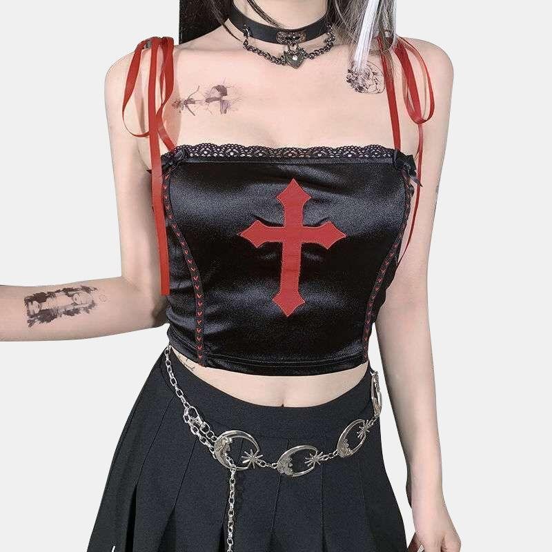 Gothic 90's Cross Print Top And Dress