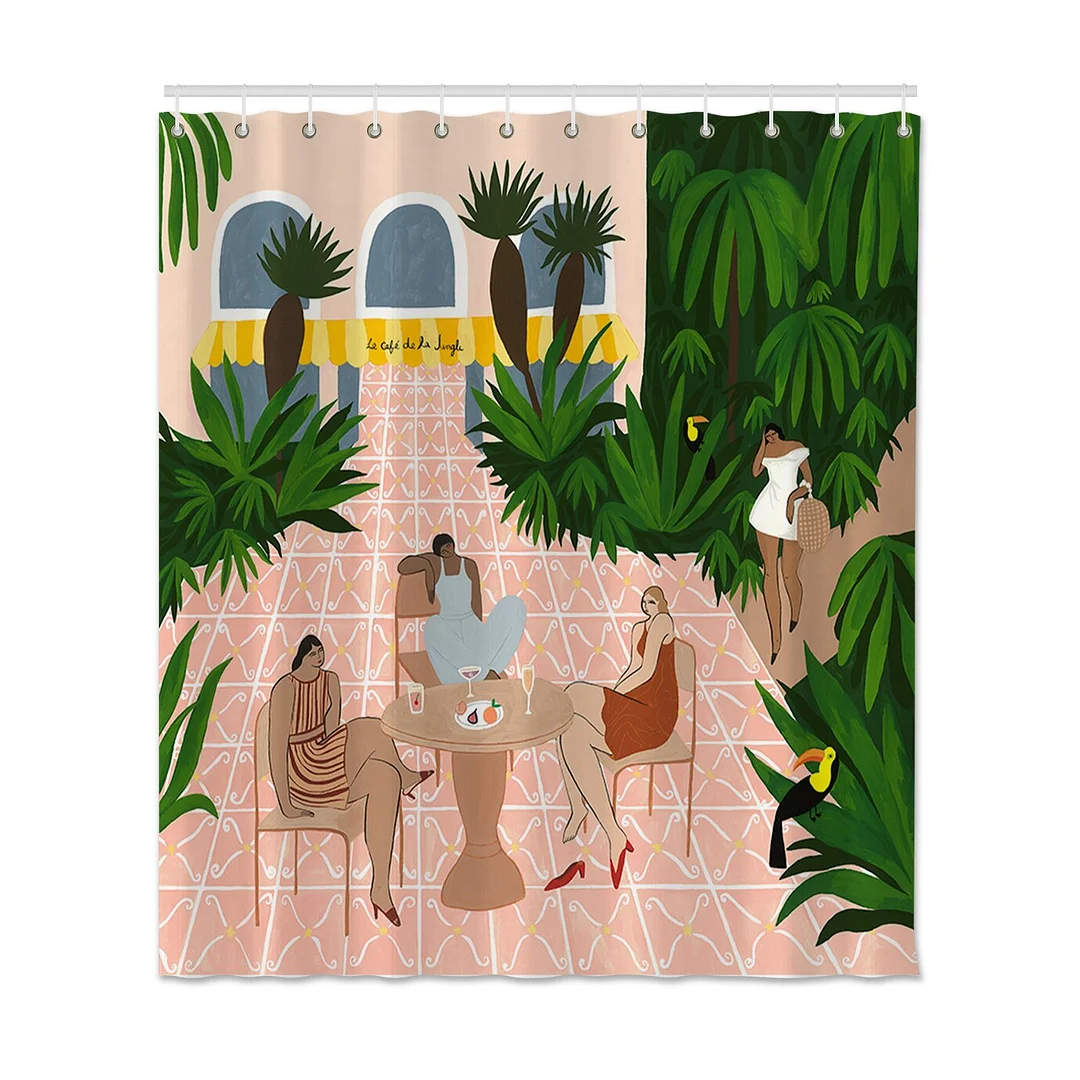 Leaves Swim Printed Shower Curtain Creative Waterproof Bath Shower Curtain Polyester Fabric Bathroom Shower Curtain With Hooks