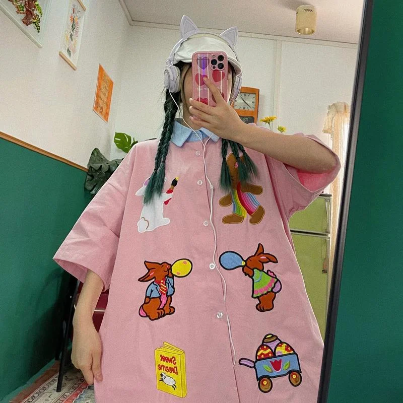 Korean Fashion Cartoon Embroidery Shirt TK016