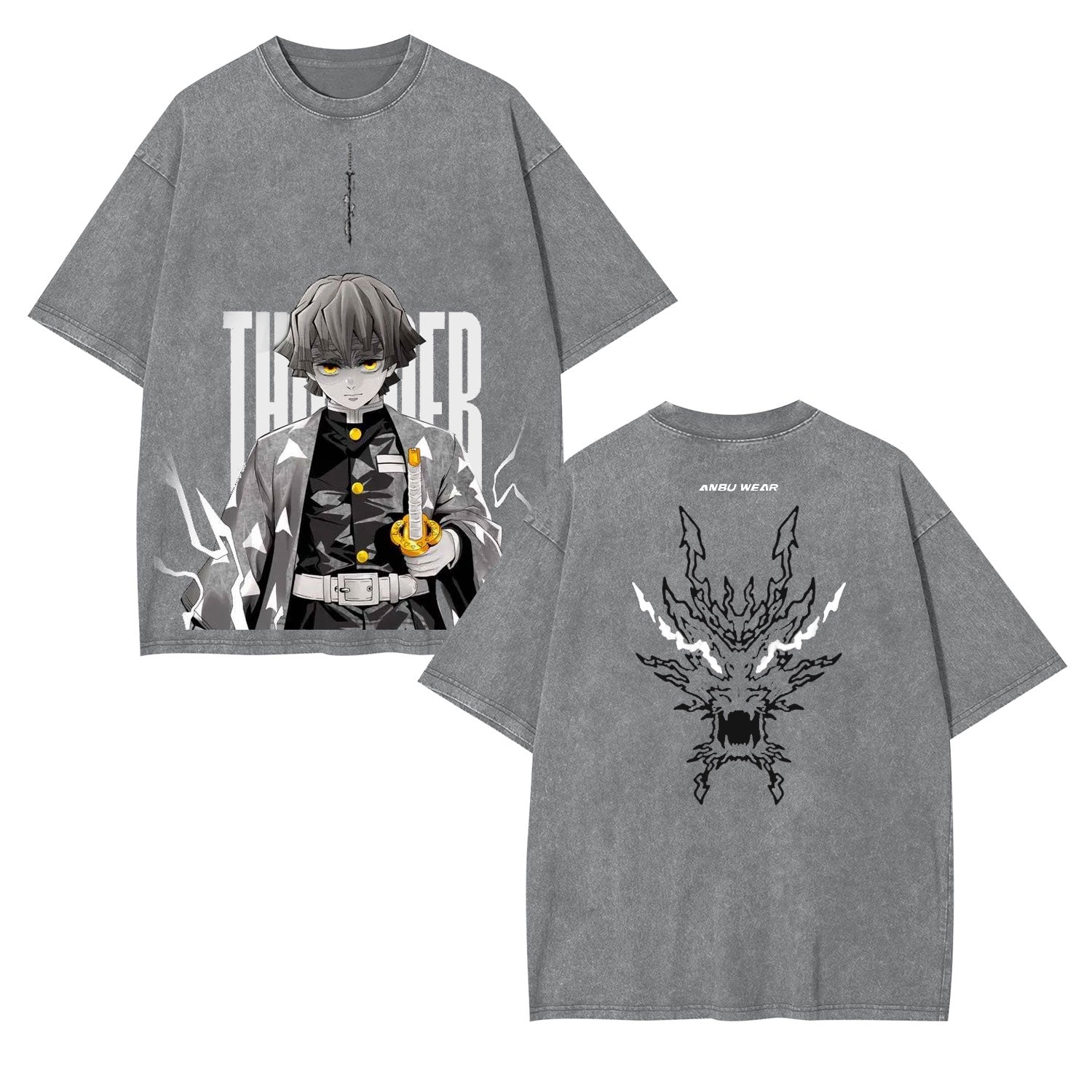 ZENITSU DEMON SLAYER UNISEX WASHED T-SHIRT-[DS]