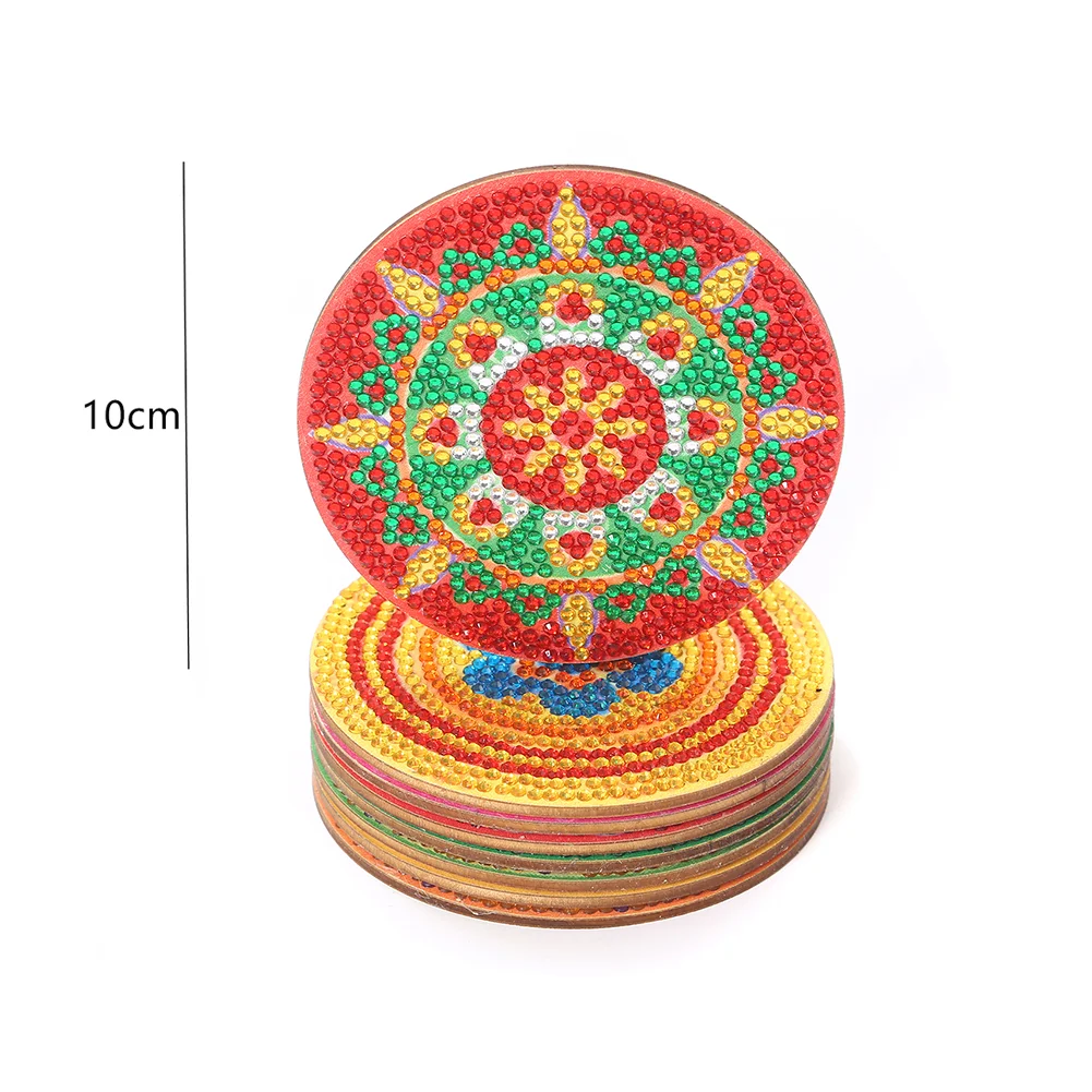 8pcs DIY Diamonds Painting Coaster Datura Wooden Crafts for Kids Gifts