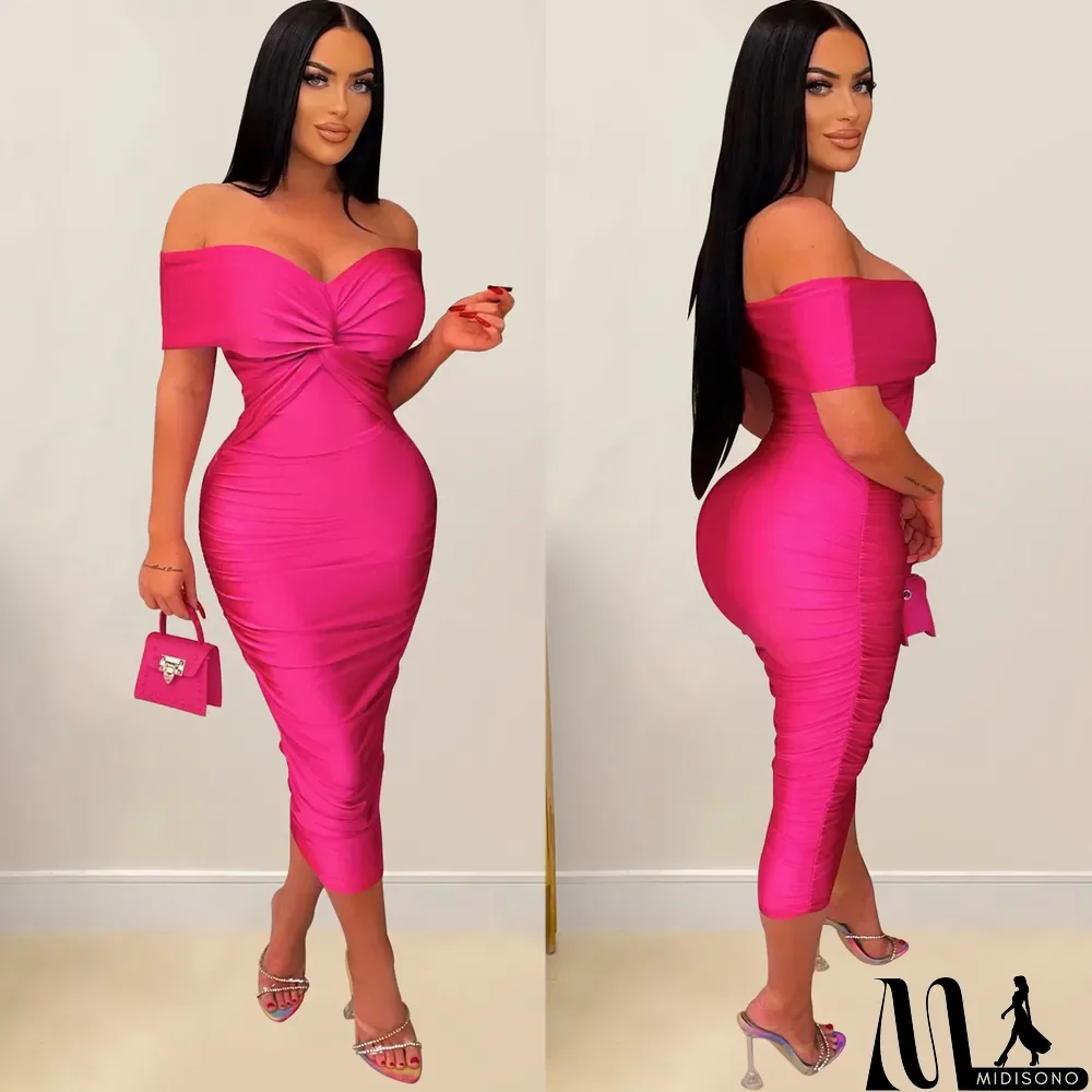 MidiSono - Sexy Cross Wrap Chest Cross Pleated Maxi Dress