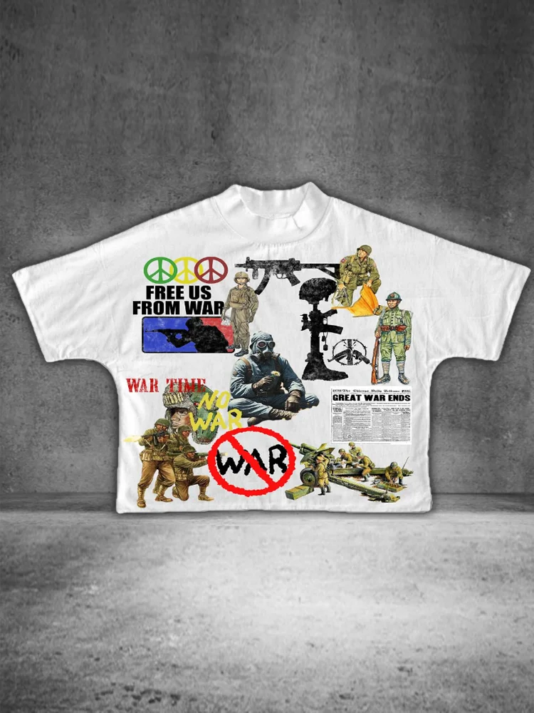 Vintage War Abstract Portrait Graphic Cotton T-shirt