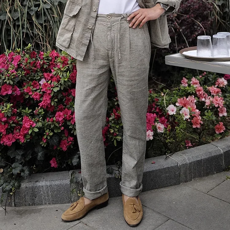 Men's Natural Cotton Linen Thin Light Grey Casual Pants