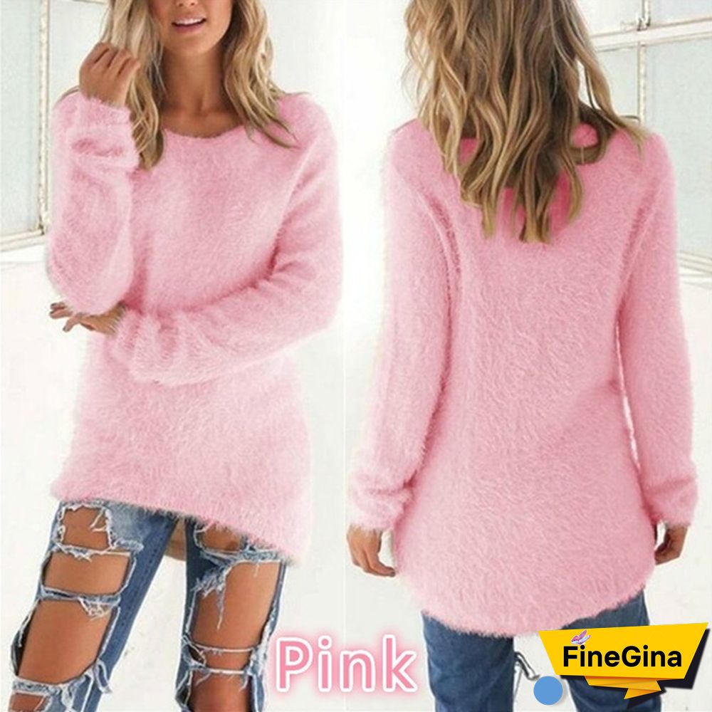 New Autumn and Winter Solid Color Warm Pullover Tops Women Long Sleeve Knitted Sweaters Plus Size