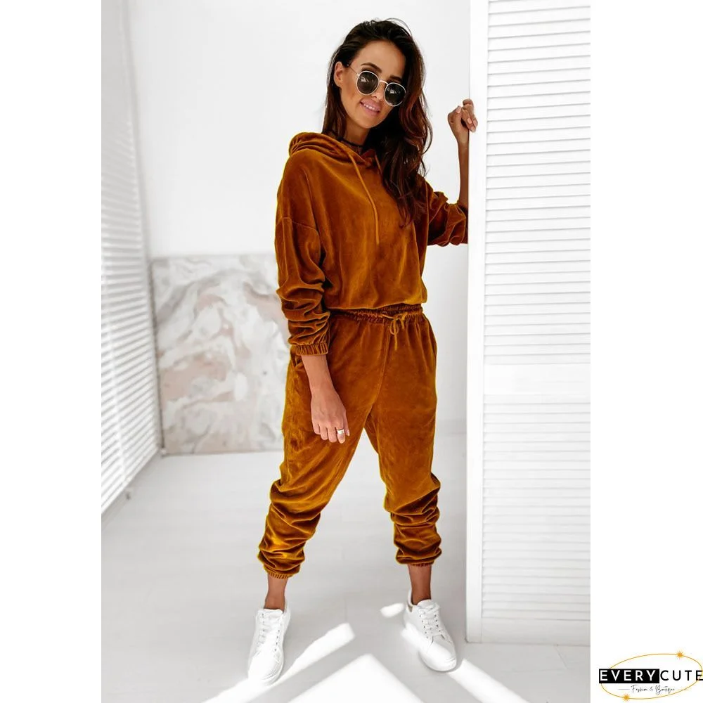 Fashion Casual Plaid Velvet Women Sets