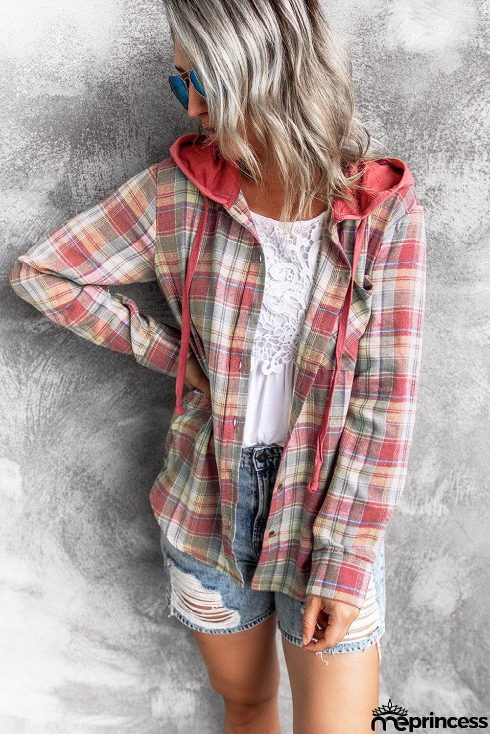 Plaid Hooded Shirt Coat