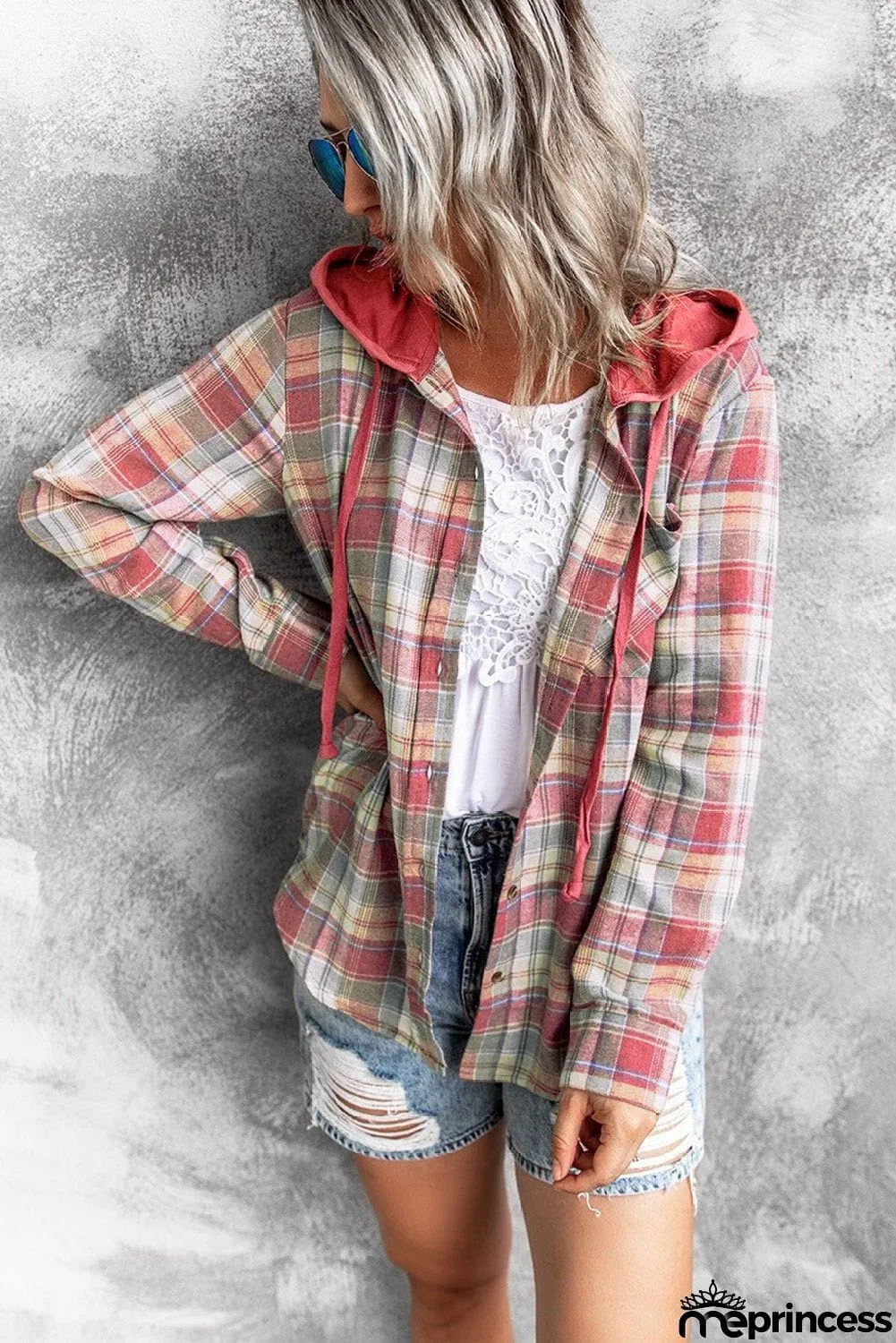 Plaid Hooded Shirt Coat