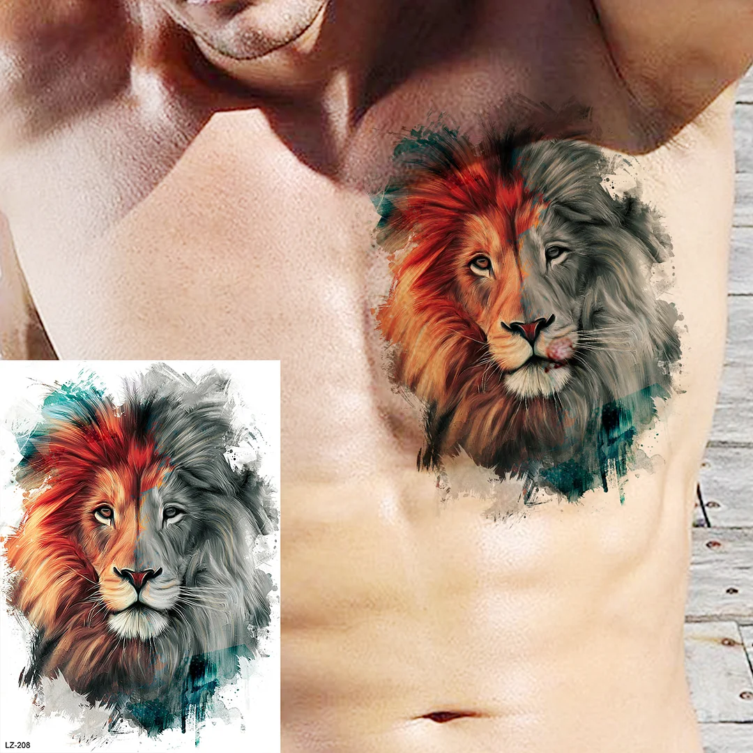 Sdrawing High Quality Lion Tiger Temporary Tattoos For Men Boys Realistic Fake Black Waterproof Tattoos Decal For Adult Party Supplies