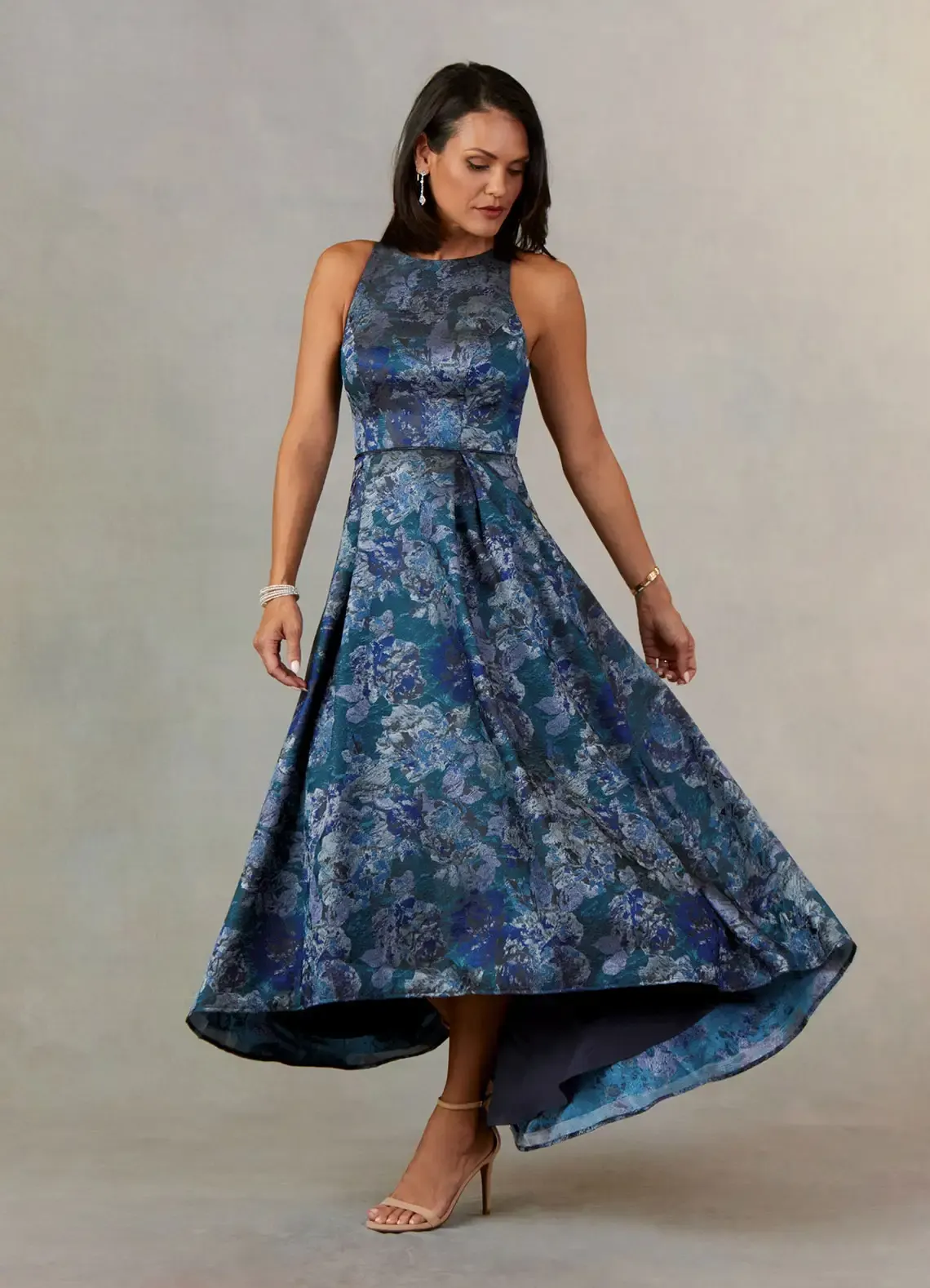 Lussooy Gorgeous Scoop Neck Ankle Length Sleeveless Printing Mother of The Bride Dress 