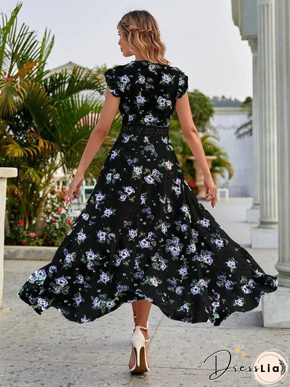 Summer Dresses Women Fashion V-neck Sleeveless Lace Patchwork Floral Print Holiday Long Dress Casual Vestido Party Dress