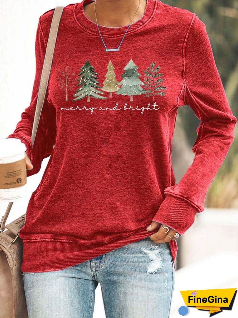Women's Casual Merry And Bright Printed Long Sleeve Sweatshirt